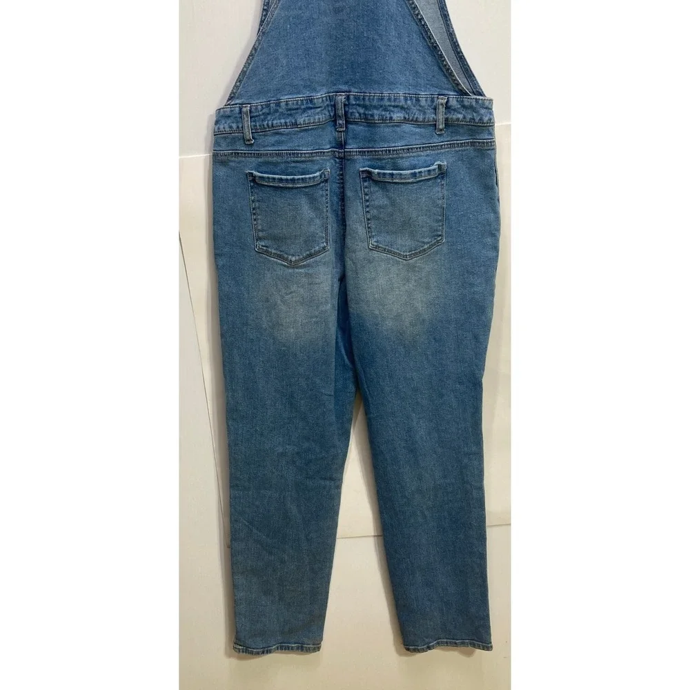Style & Co Womens Medium Wash Distressed Denim Overalls‎ Skinny Leg Size M Blue